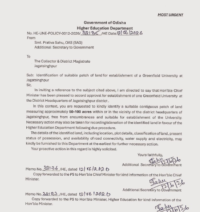 Jagatsinghpur to Get Greenfield University; Land Identification Process Begins